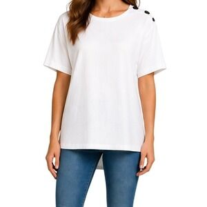 Pari Passu White Elevated Cotton Tee Plus Size‎ 18 Minimalist Boxy Top